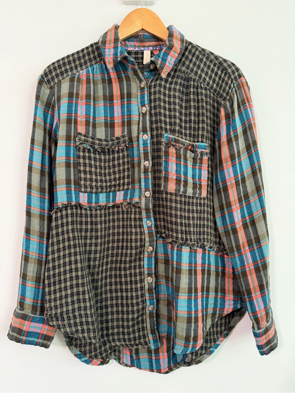 Pilcro Anthropologie Patchwork Plaid Button-Up Flannel Shirt Women’s Size Small